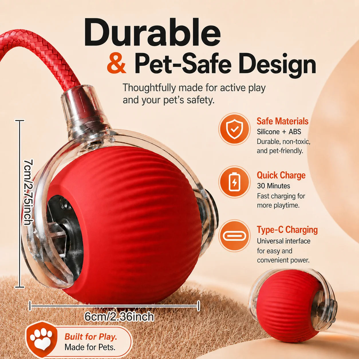 Pelota interactiva rodante para perros